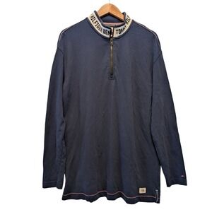 Tommy Hilfiger Denim Mens Navy Blue Logo Collar Quarter‎ Zip Pullover Size M